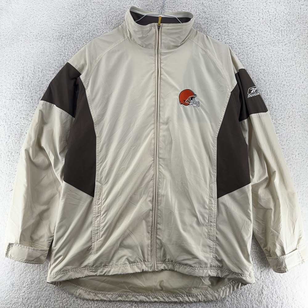Cleveland Browns Reebok Jacket Mens Large Windbreaker NFL Football Sideline Coat